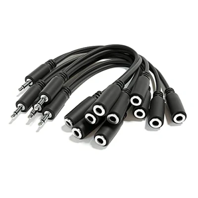 Image de ExcelValley 5 Pack Câbles Divisé Y Mono Patch TS 3,5mm 1/8&quot; Eurorack Synth Synthétiseur [Noir]