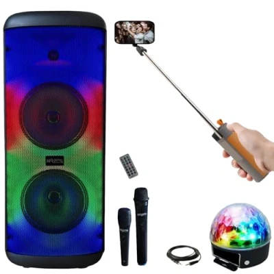 Image de MOOVING LIGHT &amp; SOUND Enceinte Portable USB Bluetooth Karaoke ELECTRO SOUND600 2 Micros Jeu Lumière Perche Selfie