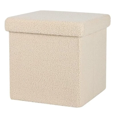 Image de Poufs et petits tabourets Pouf de rangement pliable aspect peluche &quot;Kube&quot; Beige 37,5 x H cm