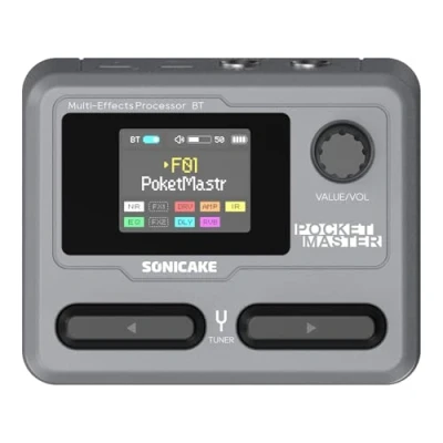 Image de SONICAKE Multi Effets Pédale guitare 9 modules d&#039;effets 100 préréglages 20 amplis/cabines Processeur pour OTG Interface audio USB BT avec APP Pocket Master (Gris)
