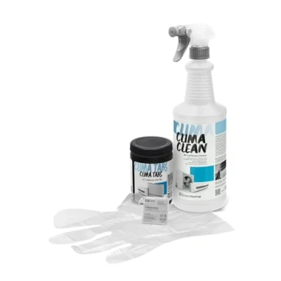 Image de ErrecHome Kit de nettoyage Climatisation, contient Clima Clean 1L nettoyant pour unité interne et filtres Tabs 40 tablettes le l’évacuation des condensats. Gants inclus.