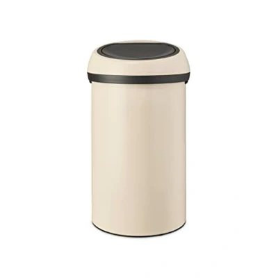 Image de Brabantia Touch Bin 60L Grande Poubelle pour la Cuisine Ouverture Soft Bordure de Protection Poignées Robustes Recyclage Facile Sacs Poubelles Inclus Beige 40 x 71 cm