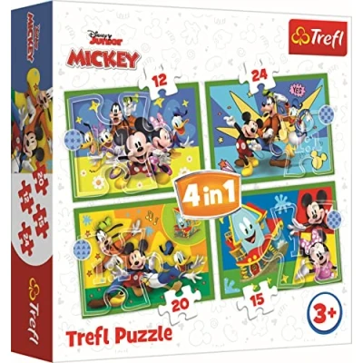 Image de Trefl 4en1, 4, 12 à 24 Éléments Puzzles avec Personnages Disney, Mouse, Différents Degrés de Difficulté, pour Enfants partir 3 Ans, 34616, Mickey, Entre Amis