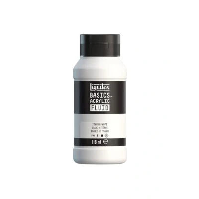 Image de Liquitex 8870413 Basics Fluid Peinture acrylique à consistance fluide, séchage rapide, résistante la lumière, imperméable, base d&#039;eau, Flacon de 118 ml, Blanc Titane