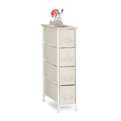Image de Relaxdays Système d&#039;étagères, 4 Tissu, Universelle, métal et Bois, 76 x 20 48 cm, Beige Meuble Rangement Commode Polyester 40% Acier 20% Panneau de Fibres, Design D, Variante D