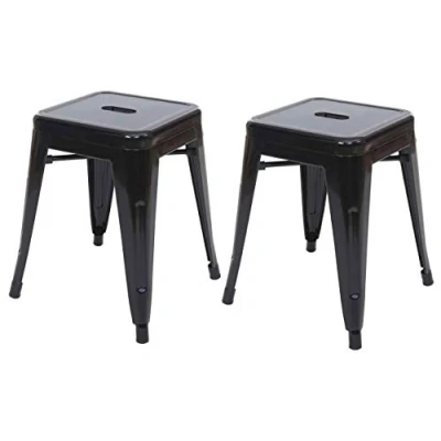 Image de Lot de 2 tabourets HWC A73 en métal noir design industriel empilables
