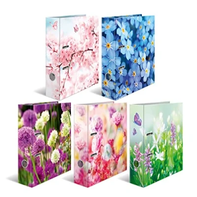 Image de HERMA Lot de 10 classeurs à fleurs, format A4, 7 cm large, pour enfants, avec motif plantes, classeur coloré impression intérieure, garçons et filles