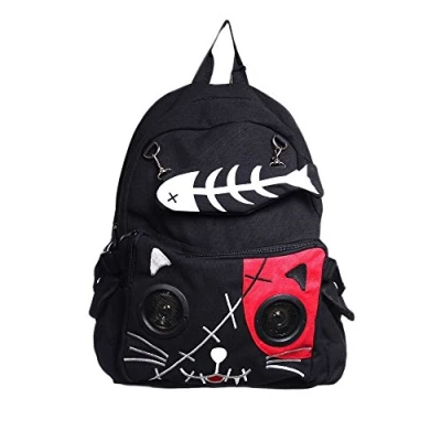 Image de Banned Apparel Kitty Speaker Sac à dos Fish Bone 3,5 mm Aux, noir/rose, taille unique