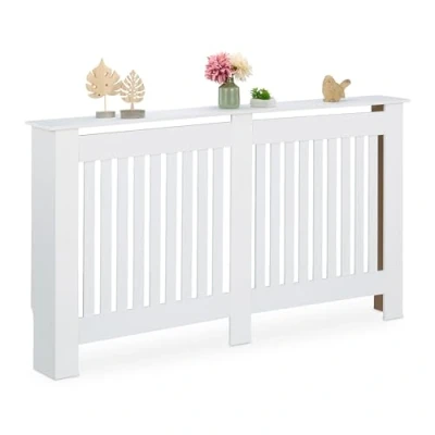 Image de Relaxdays Cache radiateur superbe design tablette pratique en MDF H x L P : 83 152 19 cm blanc