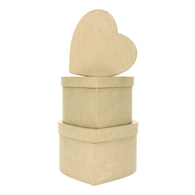 Image de Décopatch BTS903O Un lot de 3 supports en papier brun mâché, Boites cœurs (14x14x8 cm 16x16x10 et 18x18x11 cm)