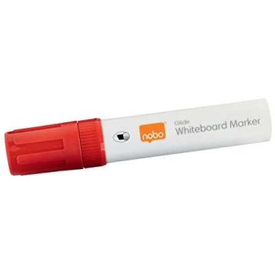 Image de Nobo Marqueurs Effaçables à Sec Glide pour Tableau Blanc, Pointe Biseautée Large 10mm, Lot de 4, 1915390, Rouge