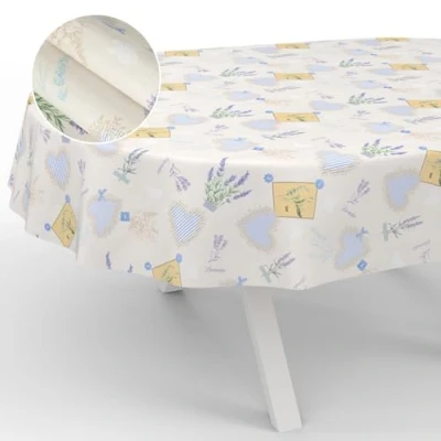 Image de ANRO Nappe en Toile cirée, Lavable, pour Table de Jardin, extérieur et intérieur, Ovale, Bord coupé, Lavande 240 x 140 cm