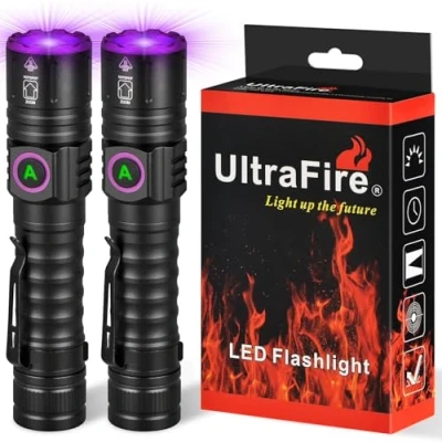 Image de ULTRAFIRE lampe torche UV rechargeable 395 nm, lumière noire, zoomable, petite de poche ultraviolette pour durcir la colle UV, taches d&#039;urine d&#039;animaux, scorpion, fluorescente