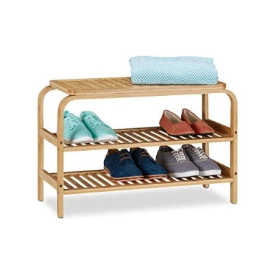 Image de Relaxdays, Nature Banc Chaussures en Bambou, 6 Paires, siège entrée, Bain, 2 Supports, Garde Robe,HxlxP 45 x 70 30 cm, 1