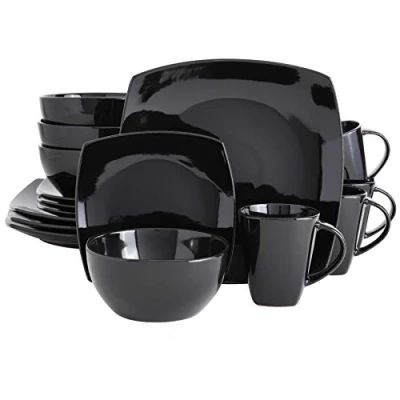 Image de Gibson Soho Lounge Square service de vaisselle en grès avec glaçure réactive, pour 4 personnes (lot 16), noir