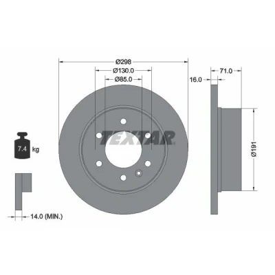 Image de TEXTAR 93143300 Disque de frein 298 16 06/07 130 plein sans boulon fix roue, moyeu roue MERCEDES BENZ: Classe V, Sprinter 3.5 T Van