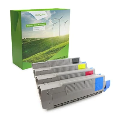 Image de Green2Print Toner Set, 4 Cartouches 1x 8000, 3X 6000 Pages pour OKI C612N, C612DN, C612