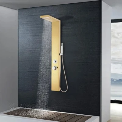 Image de Système de panneau douche vidaXL Acier inoxydable 201 Doré Multifonction Design carré