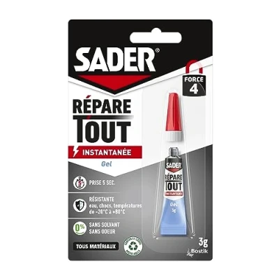 Image de Sader Bostik Colle de Réparation Fix &amp; Glue Gel Extra Forte 2.0 Prise Instantanée en 5 secondes Efficace sur Tous Matériaux Sans Odeur et Solvants Transparent 1 Tube 3 g