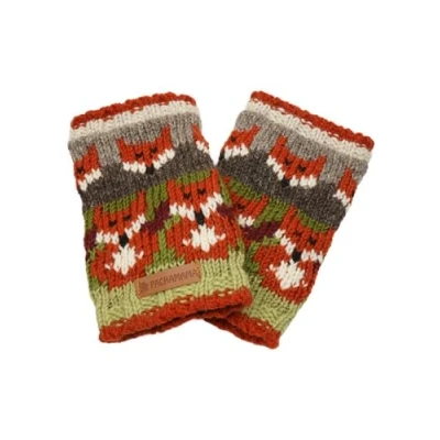 Image de Pachamama Chauffe poignets en laine pour femme Doublure polaire Renard tricoté à la main Multicolore Taille unique Extra chaud Commerce équitable