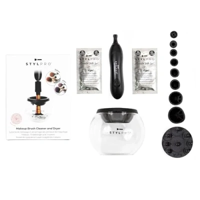 Image de STYLPRO Nettoyeur et Séchoir Électrique pour Pinceaux Nettoie sèche en 30 secondes avec une douce technologie centrifuge. Convient à tous les pinceaux, nettoyant vegan inclus