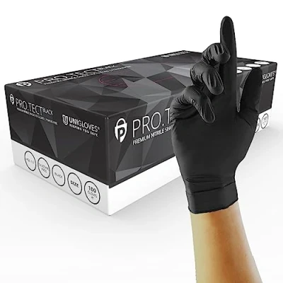 Image de UNIGLOVES GA0045 Gants Commerciaux en Nitrile, Sans Poudre, Noir, Taille XL (Paquet de 100 Simples)