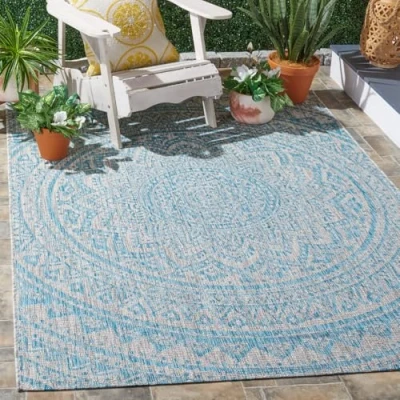 Image de Safavieh Kalene Grand Tapis de Salon rectangulaire pour Une Utilisation en intérieur, Polypropylène, Gris Clair/Turquoise, 160 X 230 cm