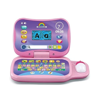 Image de VTech Ordi Genius Pro Rose, Ordinateur Portable Enfant avec Écran Rétroéclairé, Souris, 20 Jeux Évolutifs, Jouet Éducatif, Cadeau de 3 Ans à 7 Contenu en Français et Anglais