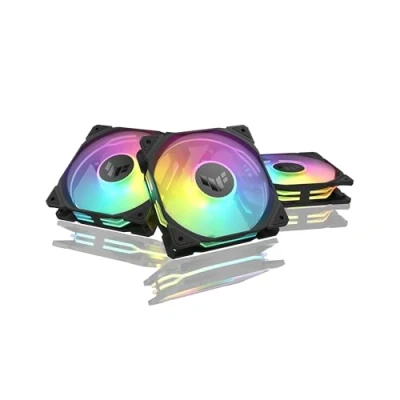 Image de ASUS TUF Gaming TR120 ARGB Reverse Blade Black Lot de 3 ventilateurs boîtier en 1 (120 mm PWM, 2000 tr/min, 2,75 H2O, 76,3 CFM, 16 LED RVB adressables individuellement, noir)