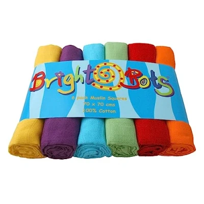 Image de Bright Bots Unisex Combo Muslin Squares (70 cm, Pack de 6)
