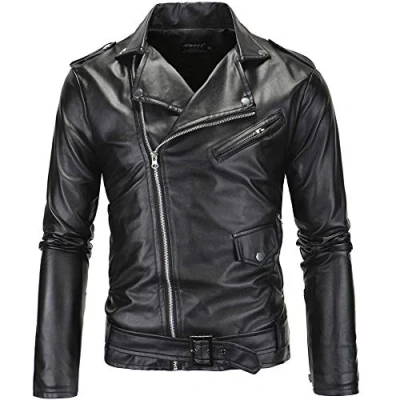 Image de Vintage Veste en Similicuir Casual Classique Zippée Biker Blouson Manteaux Noir S
