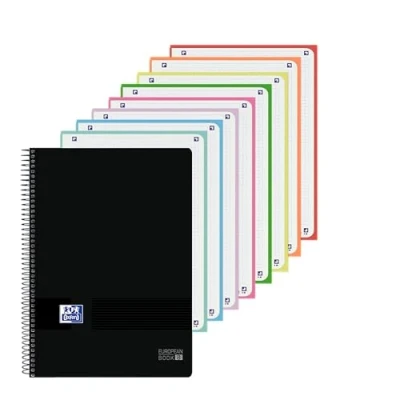 Image de Oxford Cahier A4 quadrillé 5 x 5, couverture en plastique, 8 bandes de couleur, feuilles micro perforées, couleur noire