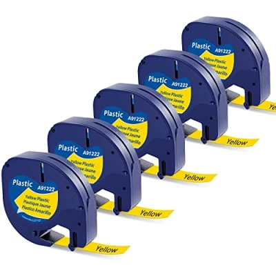 Image de MarkField Ruban Compatible pour Dymo LetraTag Etiquette Plastique Recharges 91202 S0721620 Noir sur Jaune 12mm x 4 m, LT 100H 100T 2000 Plus XM