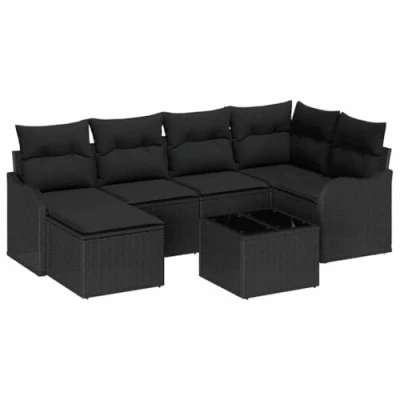 Image de VidaXL Set de canapé jardin modulaire à 7 pièces avec coussins beiges en poly rattan 3354062
