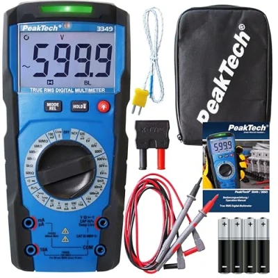 Image de PeakTech P 3349 Multimètre numérique TRMS 6.000 points, courant et tension AC/DC, résistance, capacité continuité, 600V/10A CAT III Noir