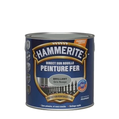 Image de Hammerite Peinture Métal direct sur Rouille Anticorrosion, imperméable, sans sous couche Gris Nuage Laqué 2,5 L