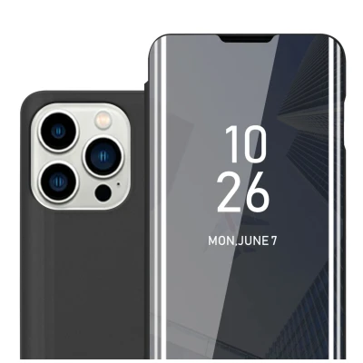 Image de Coque pour Apple iPhone 14 PRO MAX en TOURMALINE NOIR Clear View Housse de Protection Étui miroir avec fonction support à 360 degrés Neuf