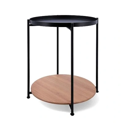 Image de Petit meuble complément VINTHERA Bois Double rangement Acier finition miroir