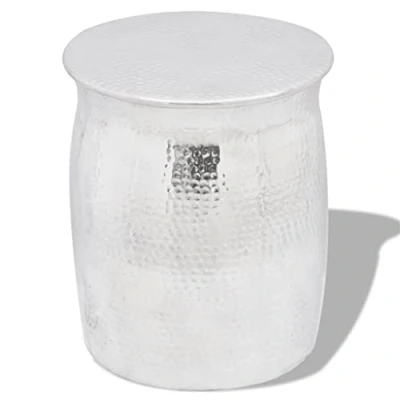 Image de vidaXL Table Basse Tabouret Martelé Argenté d&#039;Appoint Repose Pied Salon