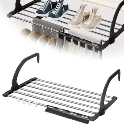 Image de REFORUNG Séchoir à Linge Express radiateur Acier Suspendu Pliable étendoir pour Balcon accrocher sur fenêtre Bain, 67CMx32CM