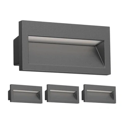 Image de ledscom.de 4 pièces LED encastrées au mur NOLA, downlight pour l&#039;extérieur, IP54, anthracite mat, 140 x 70mm, blanc chaud