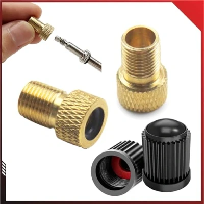 Image de Set d&#039;Adaptateurs de Valve Vélo Pitlane Performance®; Adaptateurs en Laiton pour Valves Presta Dunlop; Adaptateur Schrader + Bouchons Vélos, Vélos Électriques (Ensemble 4er)