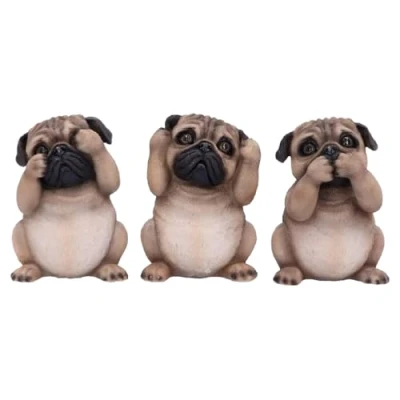 Image de Nemesis Now Trois carlins sages 8,5 cm, résine, Fauve