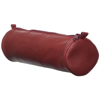 Image de Clairefontaine 77029C Collection Age Bag Une Trousse Ronde en Véritable Cuir d&#039;Agneau Rouge 21 cm x 6 de Diamètre