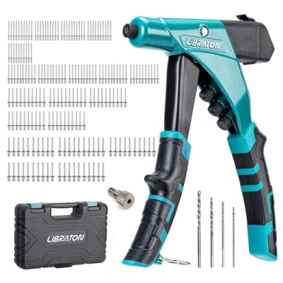 Image de LIBRATON Pince à Riveter Professionnelle, Riveteuse Manuelle, Pistolet Riveter, Robuste avec Conteneur d&#039;arbre, Outil de Rivetage, Buses Interchangeables Sans Outil, pour Réparation