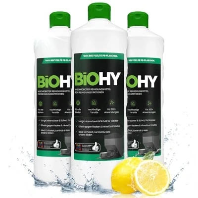 Image de BiOHY Produit de nettoyage pour robot aspirateur (3 x 1l Bouteille) Spécialement conçu les stations Prolonge la durée vie station d&#039;aspiration (Wischroboter Station)