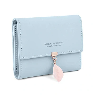 Image de Portefeuille Femme Porte Monnaie Feuille Exquis Pendentif en PU Cuir, 6 emplacements pour Cartes y Compris 1 fenêtre d&#039;identification Section de Facture et Poche à Fermeture éclair, Bleu Clair