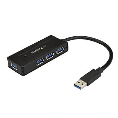 Image de StarTech.com Hub USB 3.0 Dock 4 Ports SuperSpeed 5Gbps avec Charge Rapide 3.2 Gen 1 Type A pour PC Fixe/Portable Alimentation par Bus ou Auto Alimenté Mini/Compact Noir (ST4300MINI)