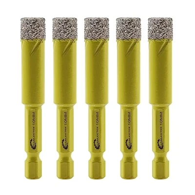 Image de Foret Diamant Sec Set 5 pièces 10mm SANLEETEK Trépan avec Queue à Changement Rapide pour Marbre Granit Céramique Porcelaine Carrelage Grès Quartz