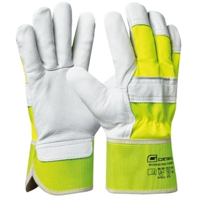 Image de Gebol Worker Pro Thermo Gants de travail en cuir avec doublure isolante contre le froid d&#039;hiver imperméables Facile à mettre et enlever pour homme Jaune, blanc 1 paire